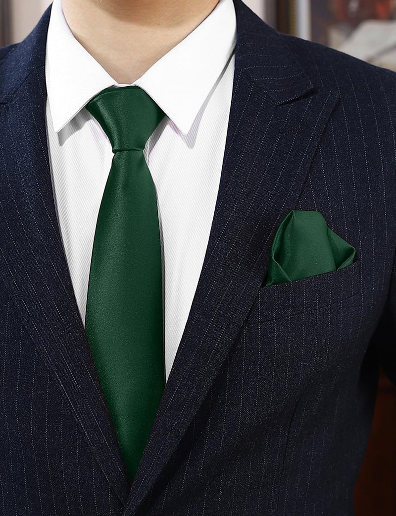 pensee Men's Tie Set Solid Pure Color 3.15" (8CM) Classic Formal Plain Necktie and Pocket Square Set For Men - Image 2